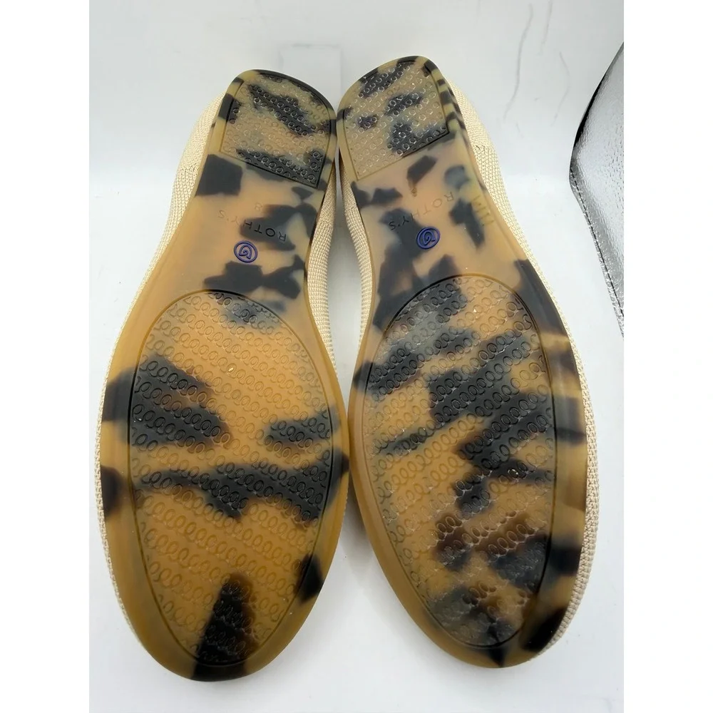 Rothys The Point Sand Beige Knit Pointed Toe Flats Tortoiseshell Sole Womens‎ 8
